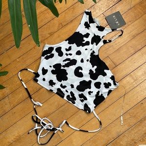 NWT Lelis Cow Print Asymmetrical Crop Top size S